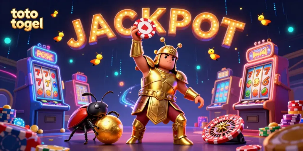 Slot permainan toto togel dengan karakter unik mengangkat chip poker.