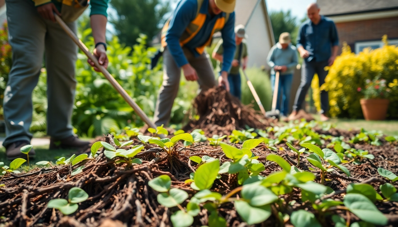 Japanese Knotweed Removal team professionally excavating invasive plants from a residential garden.