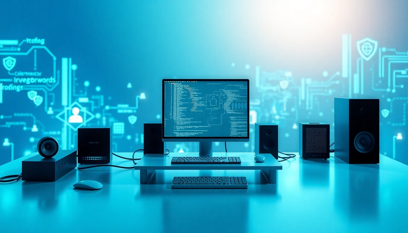 Cyberdan's innovative technology workspace featuring a sleek computer setup and digital elements.