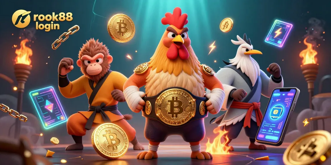 Experience rokok88 login with vibrant casino characters and cryptocurrency elements in this dynamic illustration.