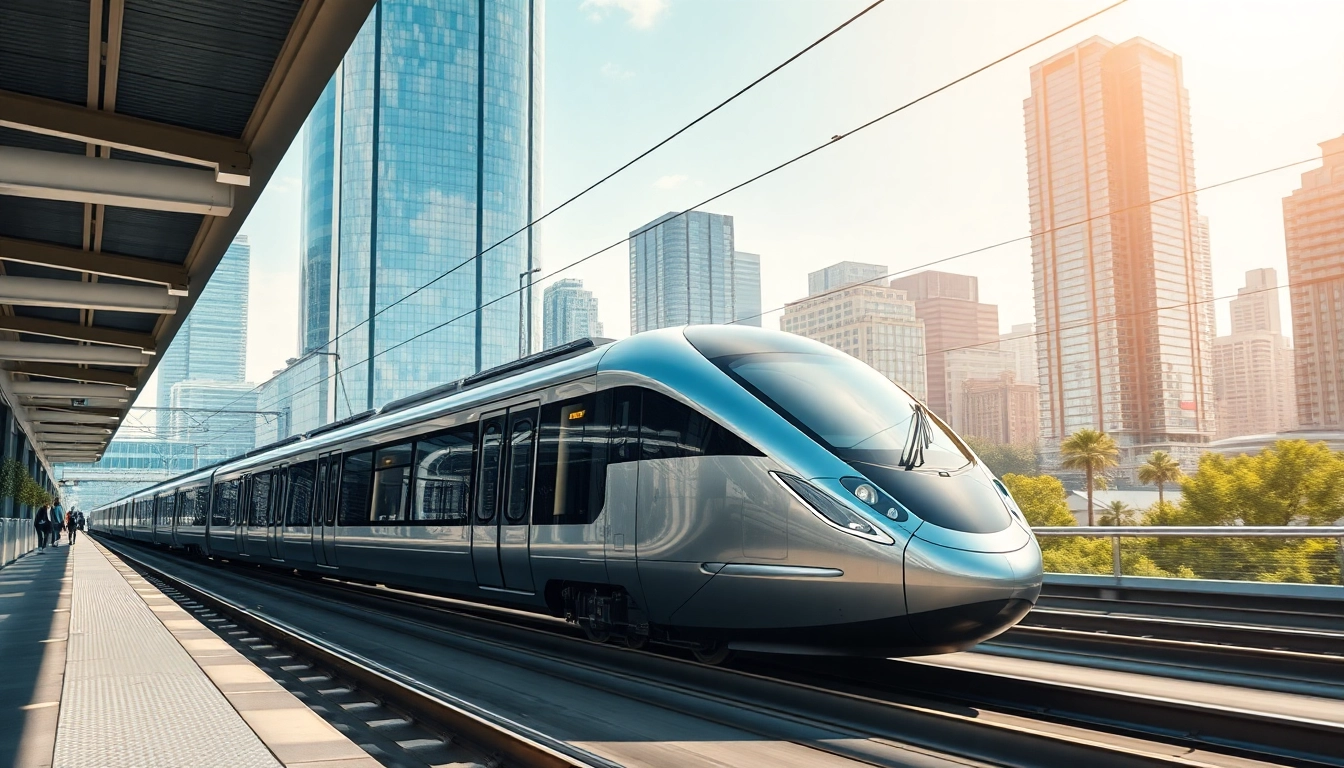 High-speed rail systems connecting urban landscapes with modern architecture and dynamic movement.