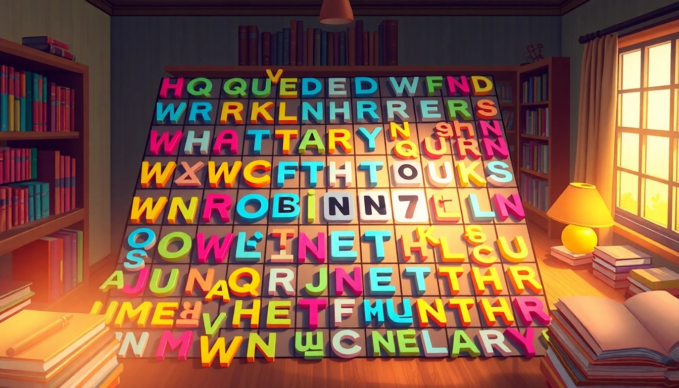 Engaging Word Soup word puzzles with colorful letters set in a cozy study atmosphere.