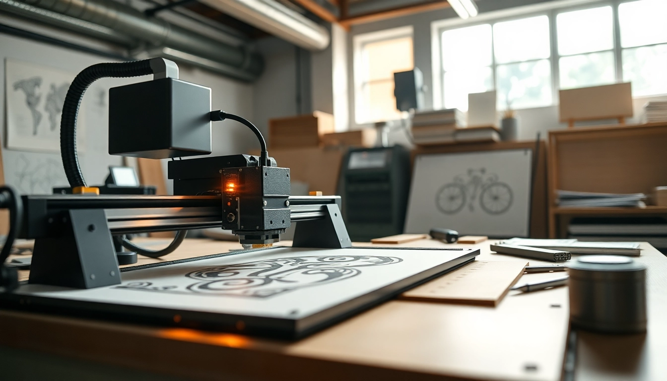Creating intricate designs using dxf file for laser cutting in a vibrant workshop.