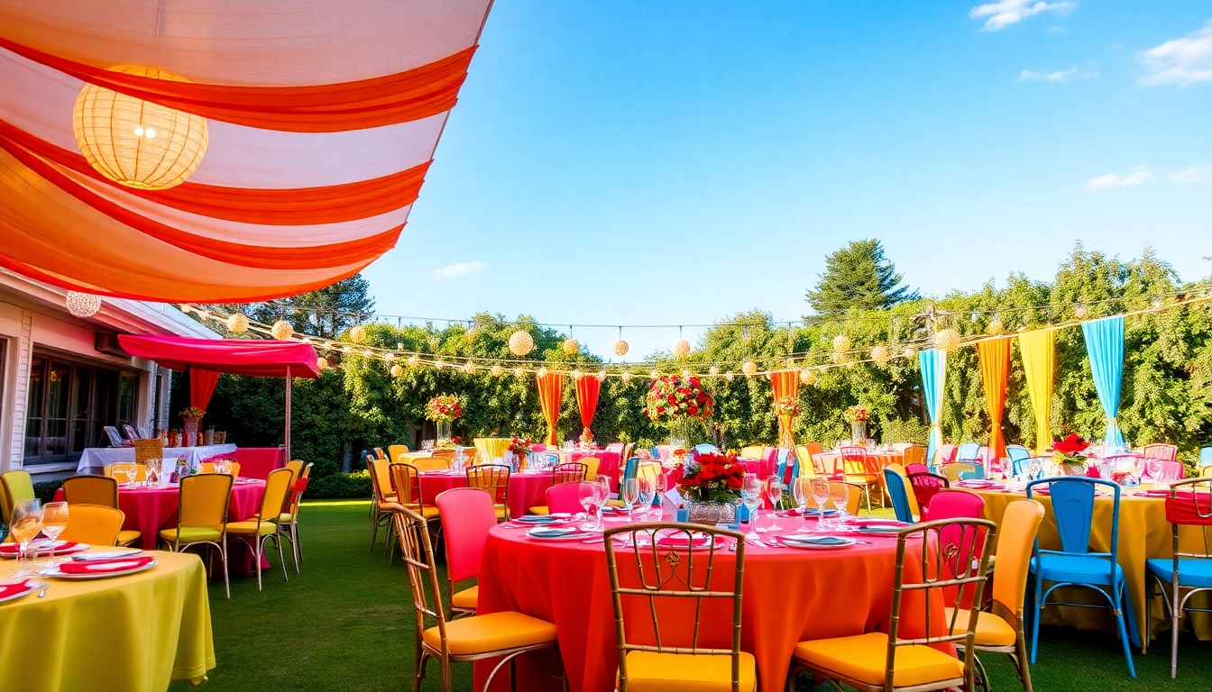 Discover vibrant Party Rentals Las Vegas setups with colorful tables and chairs for events.