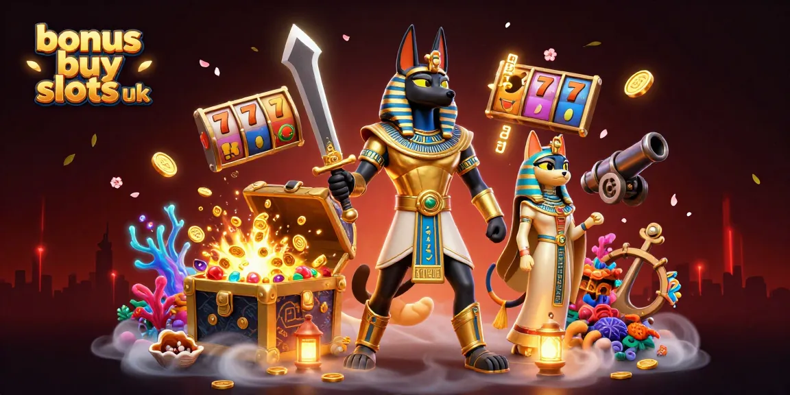 Experience exciting gameplay with bonus buy slots uk featuring Anubis and Bastet in a vibrant casino scene.