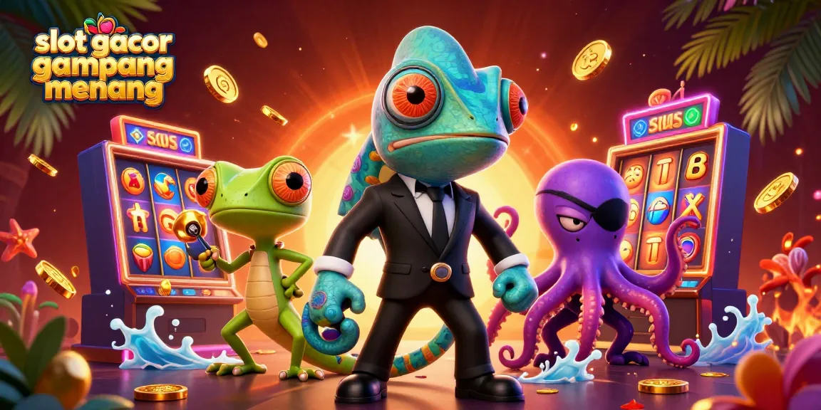 Play thrilling slot gacor gampang menang with engaging characters in a dynamic casino scene.