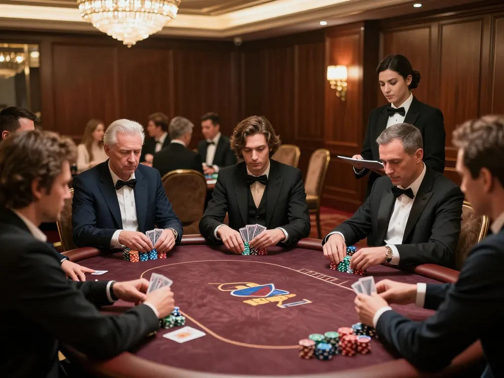 Participants in a high-stake poker game at cm88-t1, showcasing intense concentration and strategic play