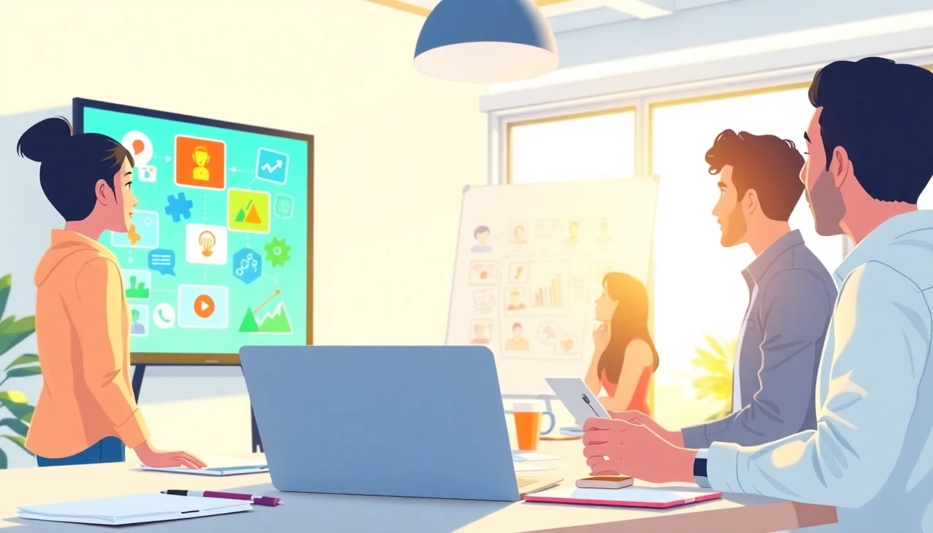 Erklärvideo Ideen im modernen Büro mit einem kreativen Team und bunten Animationen.