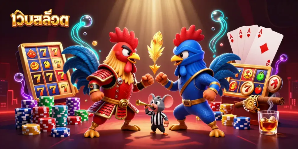การเล่นสล็อตร่วมกับ เว็บสล็อต ที่มีการต่อสู้ระหว่างไก่ทั้งสองในธีมคาสิโน