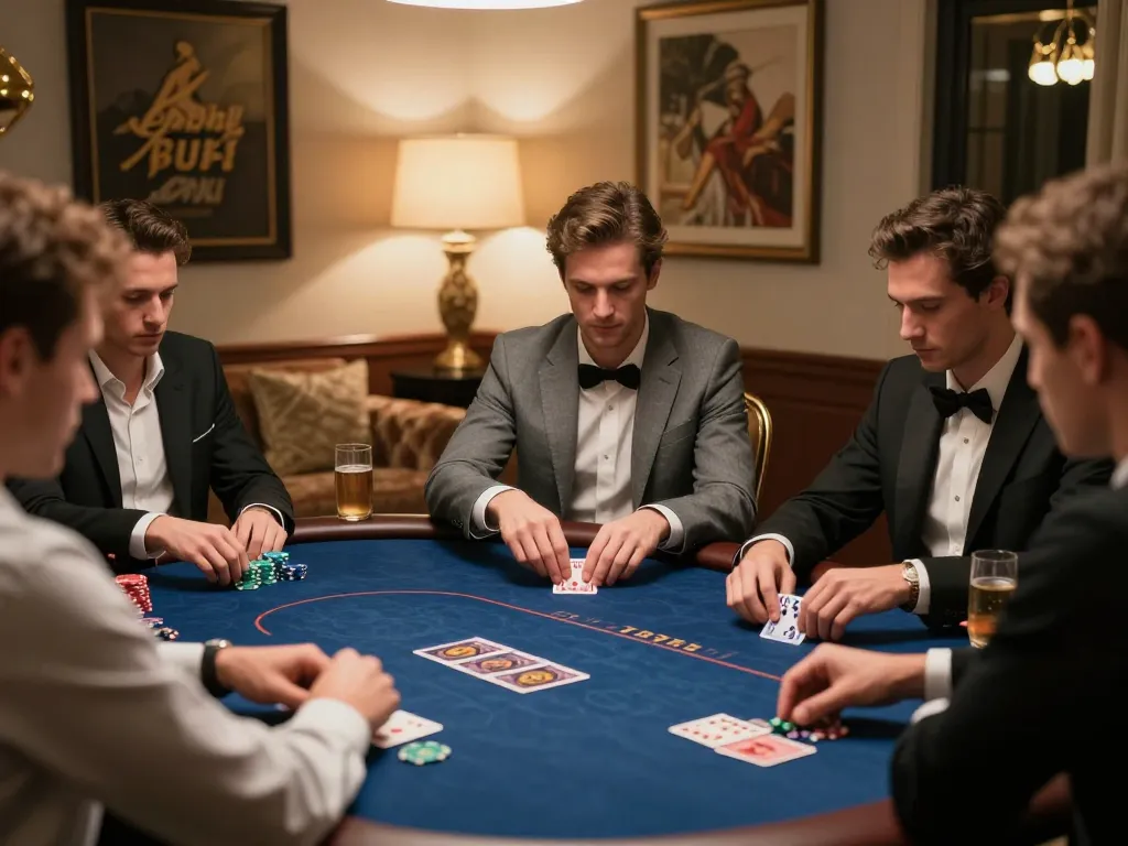 Players strategizing at a high-stakes poker table at an upscale casino, showcasing sc8885.
