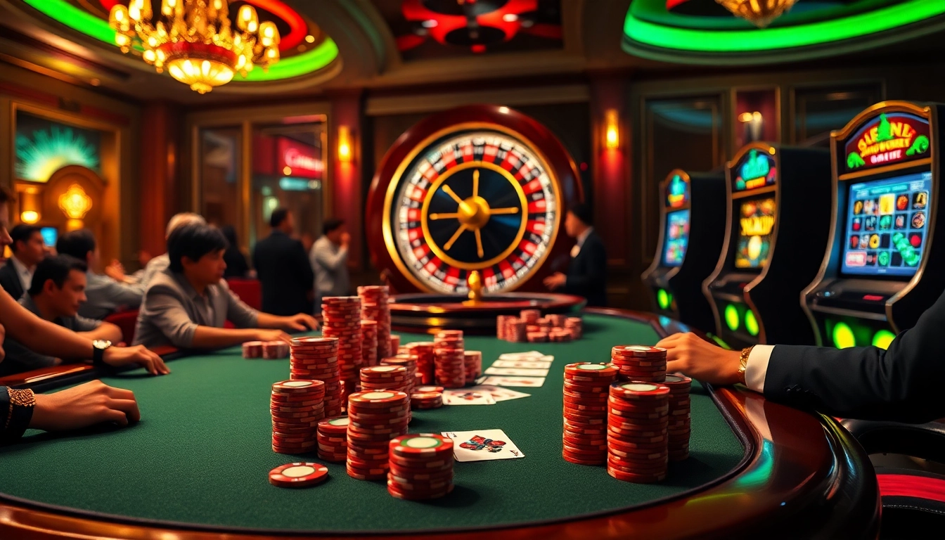Gagner au meilleur casino en ligne avec une scène de poker dynamique et l'excitation de la roulette.