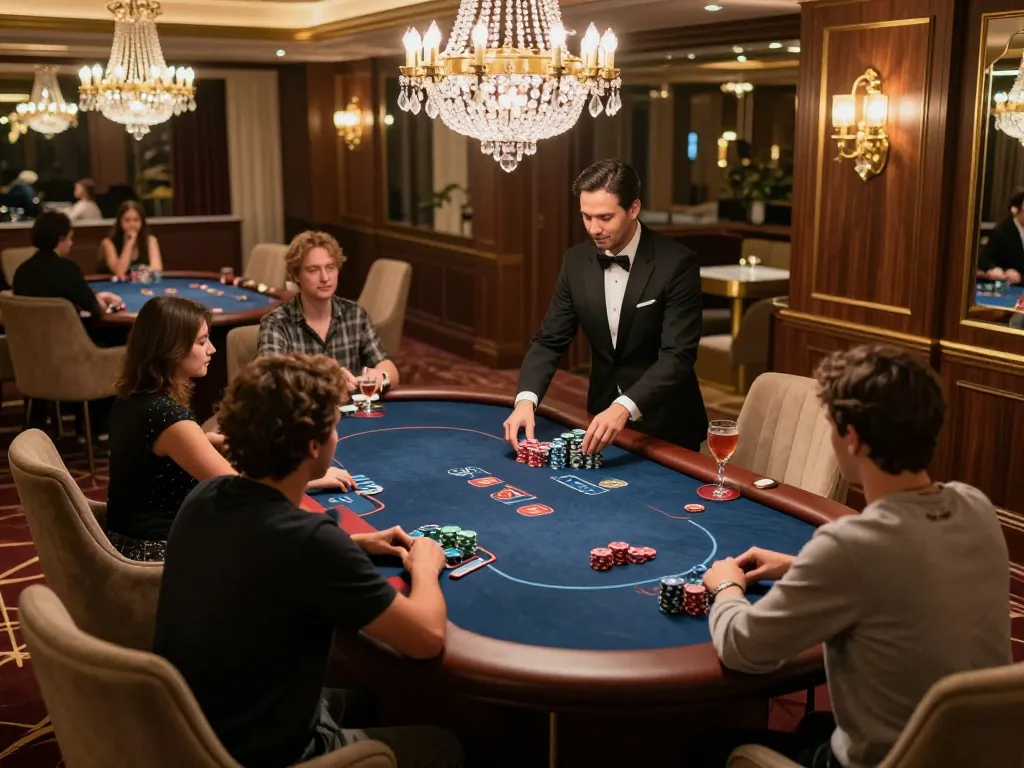 Manclub players enjoying high-stakes poker in an upscale casino setting, showcasing premium gaming atmosphere.