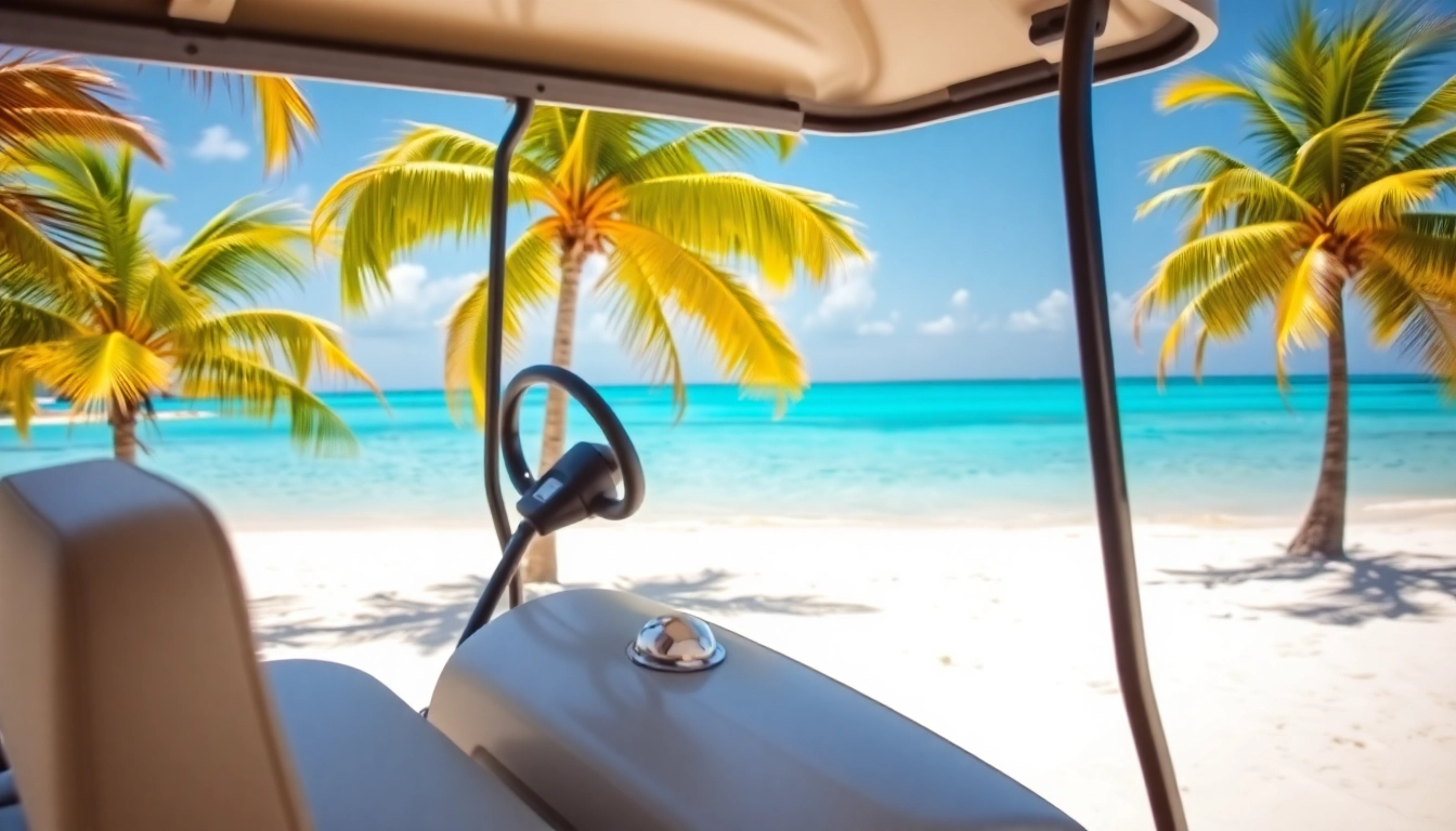 Rent a San Pedro Belize Golf Cart Rental on the beach, perfect for exploring Ambergris Caye.