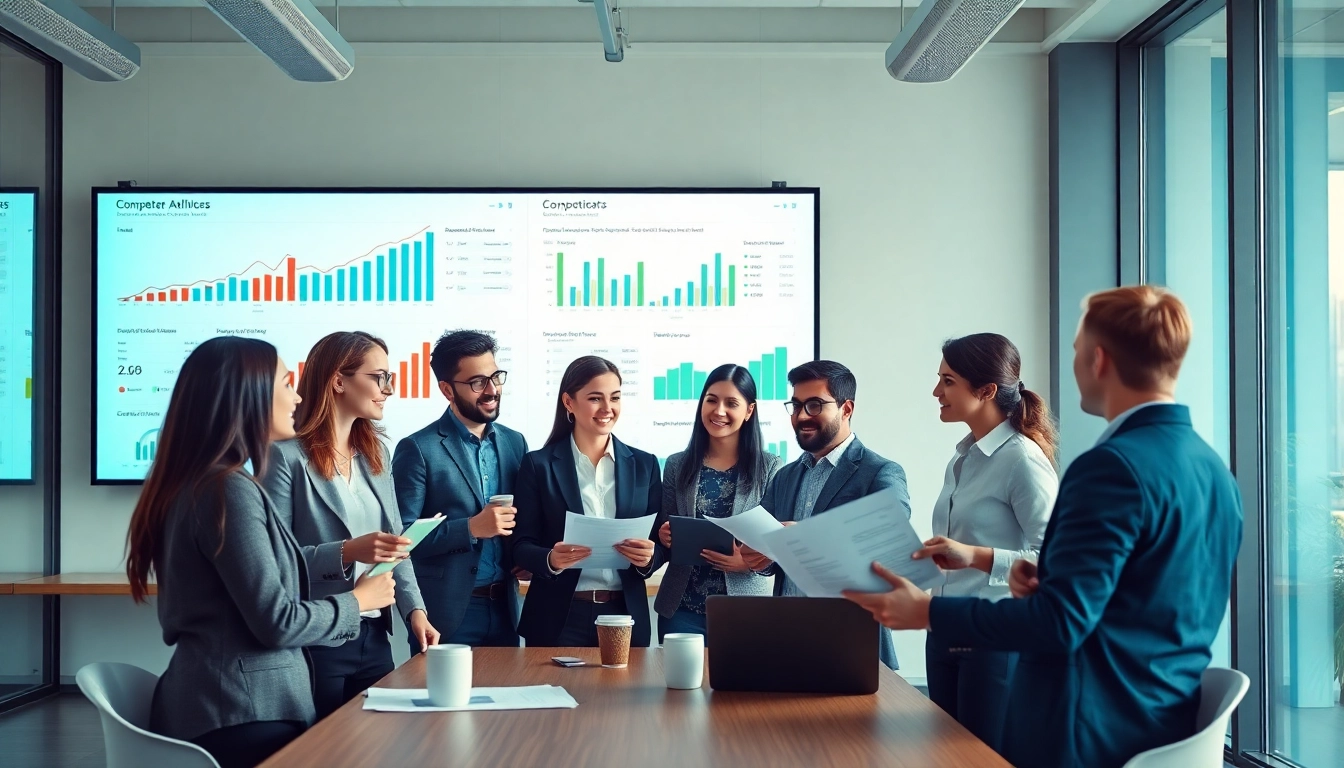 Learn how to Find competitor customer list with business professionals analyzing data in an office.