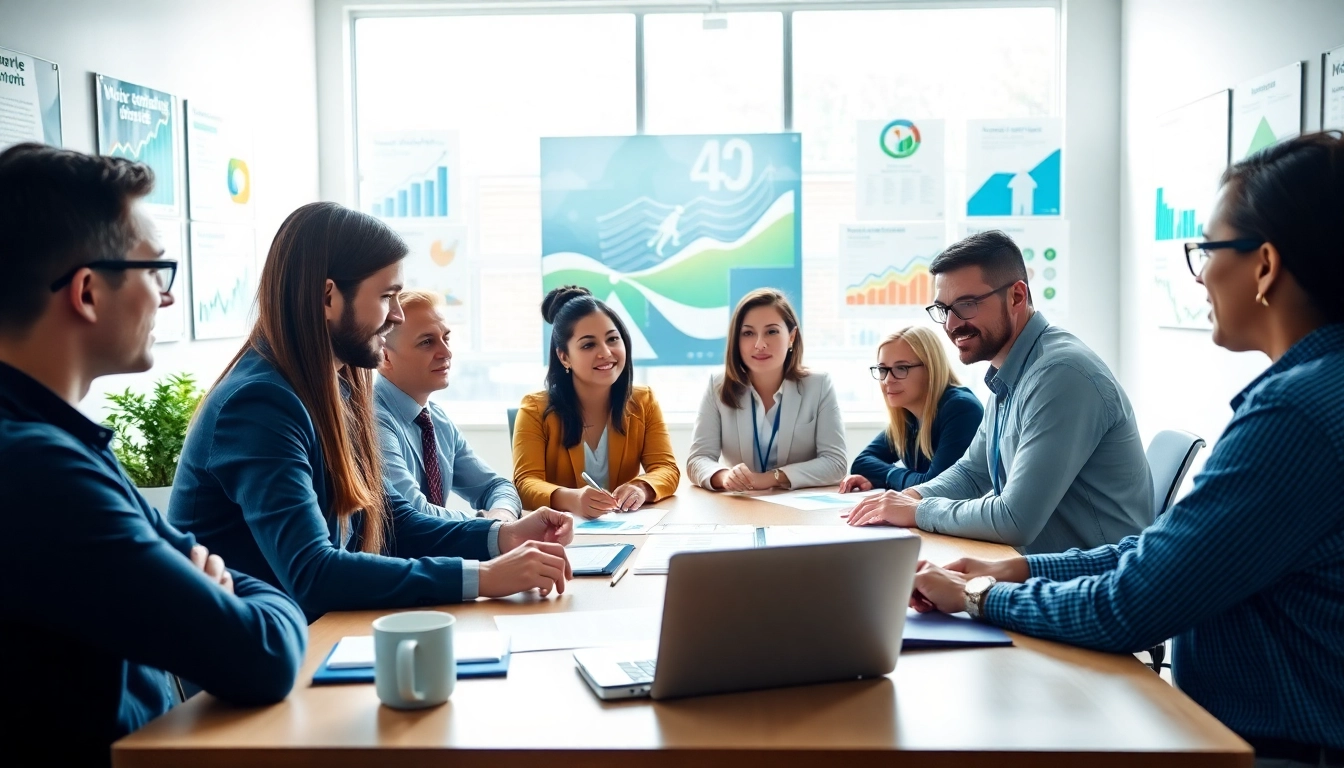 Boosting workforce development collaboration among professionals in a modern office setting.