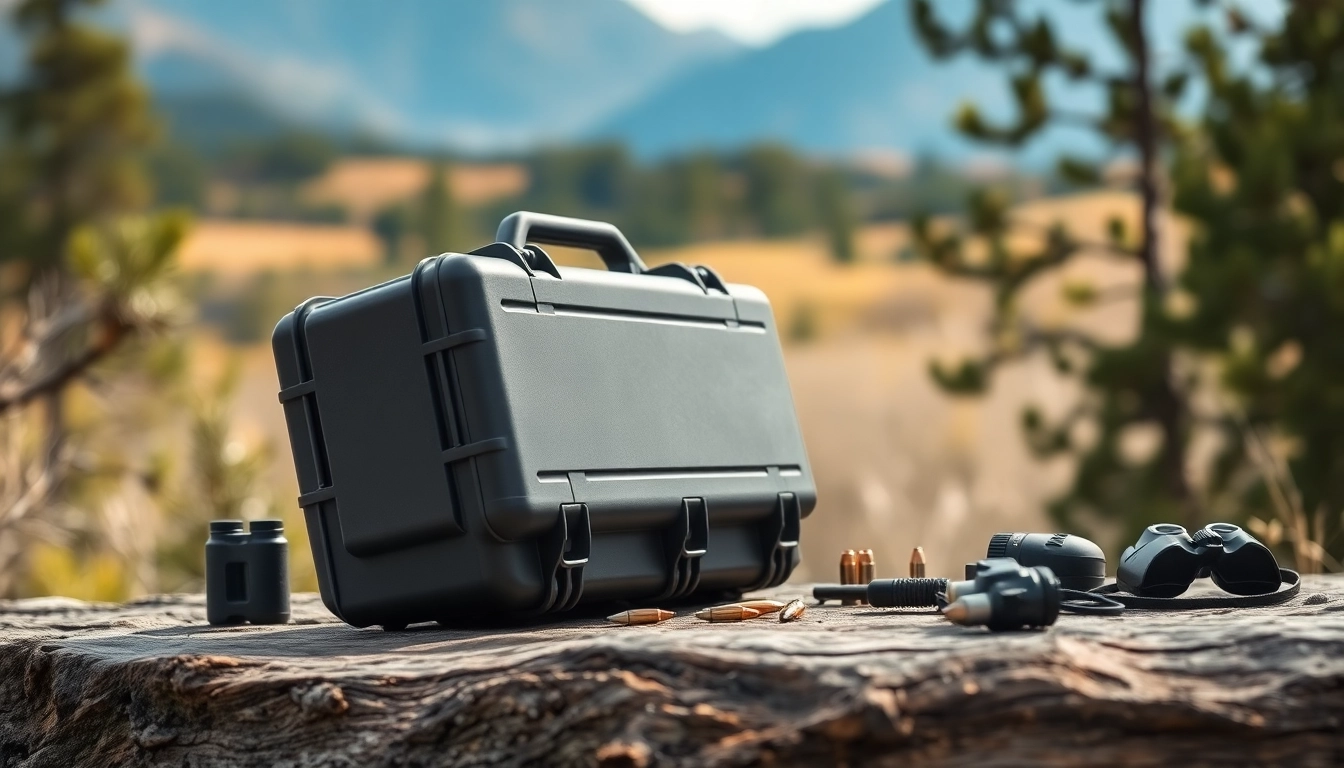 Explore the functionality of a pelican rifle case with essential hunting gear surrounding it.