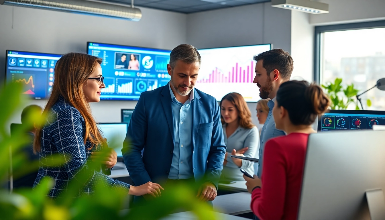 Engaging visual of Edmonton social media marketing team collaborating in a modern office