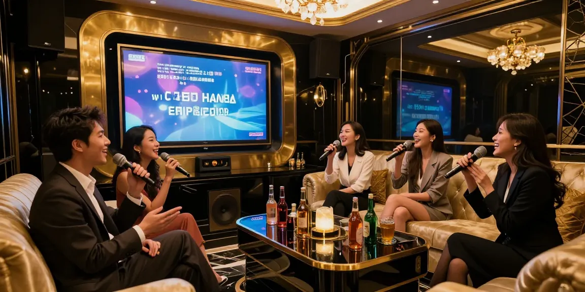 강남가라오케 프리미엄 룸에서 친구들과 함께 노래하며 즐거운 시간을 보내는 모습