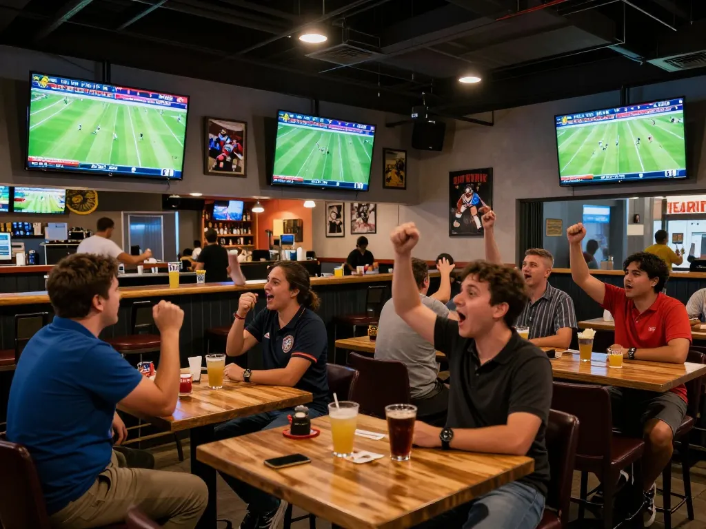 Bong da lu fans engaging in live sports betting while cheering in a vibrant sports bar atmosphere