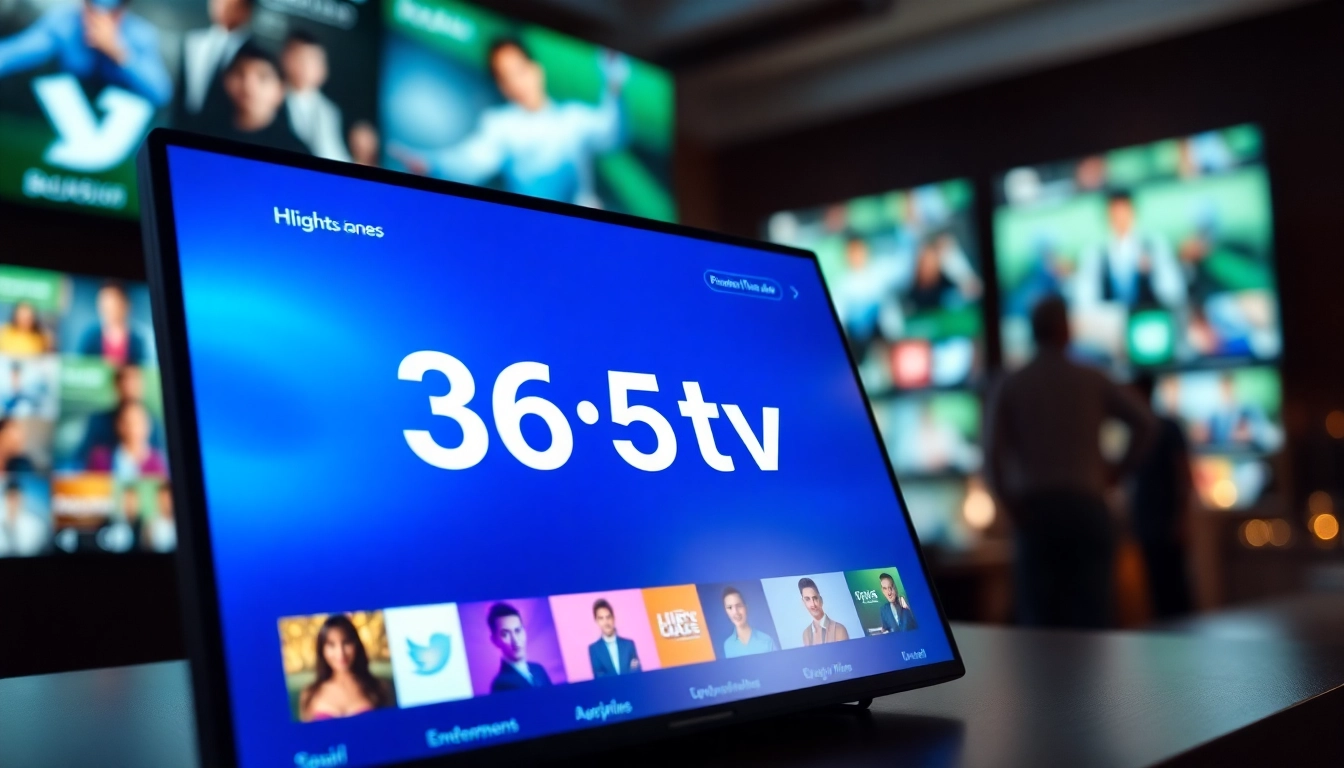 인터페이스에서 365tv 하이라이트를 보여주는 디지털 기기와 사회적 미디어 피드가 함께하는 모습