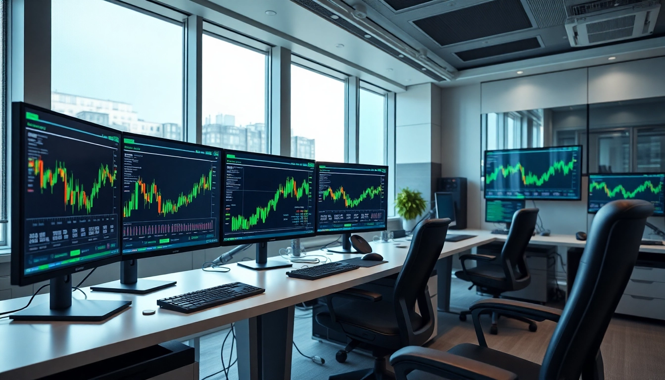 Analyze sway markets performance with a high-tech trading setup illustrating active trading.