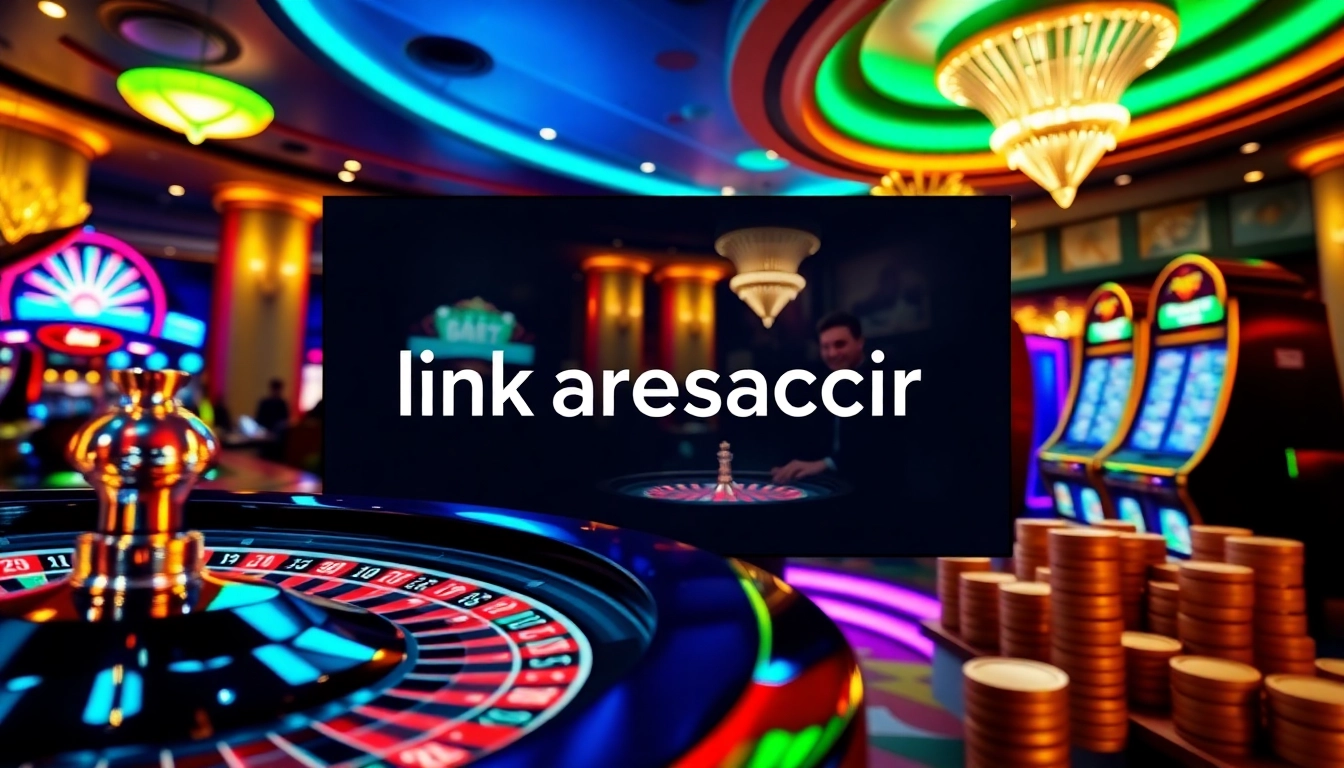 Experience the thrill of online gambling with link aresgacor, showcasing vibrant casino elements and joyful players.