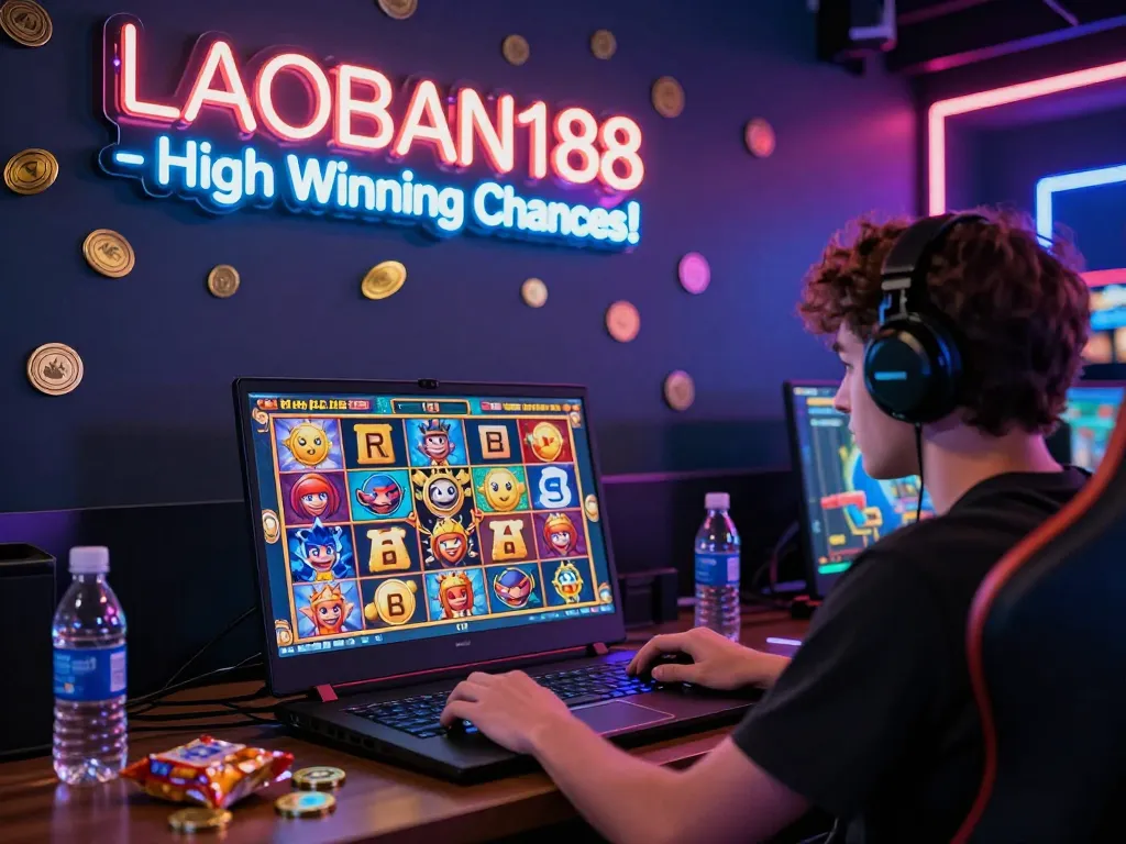 Pemain menikmati sesi permainan yang mendebarkan di slot laoban188, diterangi oleh grafik yang cerah.