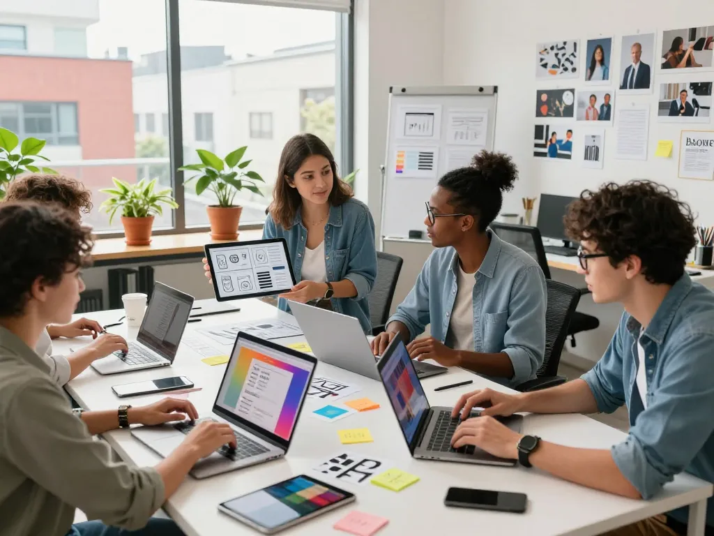 Collaboration in a freelance web designer Malaysia studio, showcasing design teamwork and creativity.
