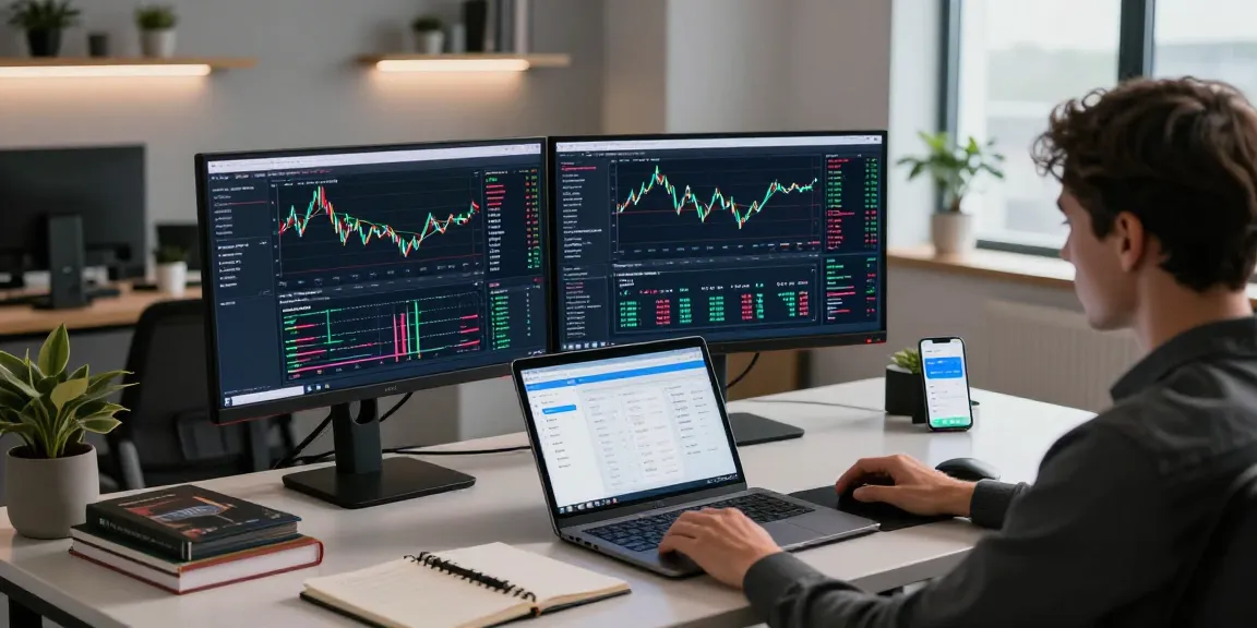 Trusted cloud mining company workspace displaying cryptocurrency trading screens and digital asset management tools.