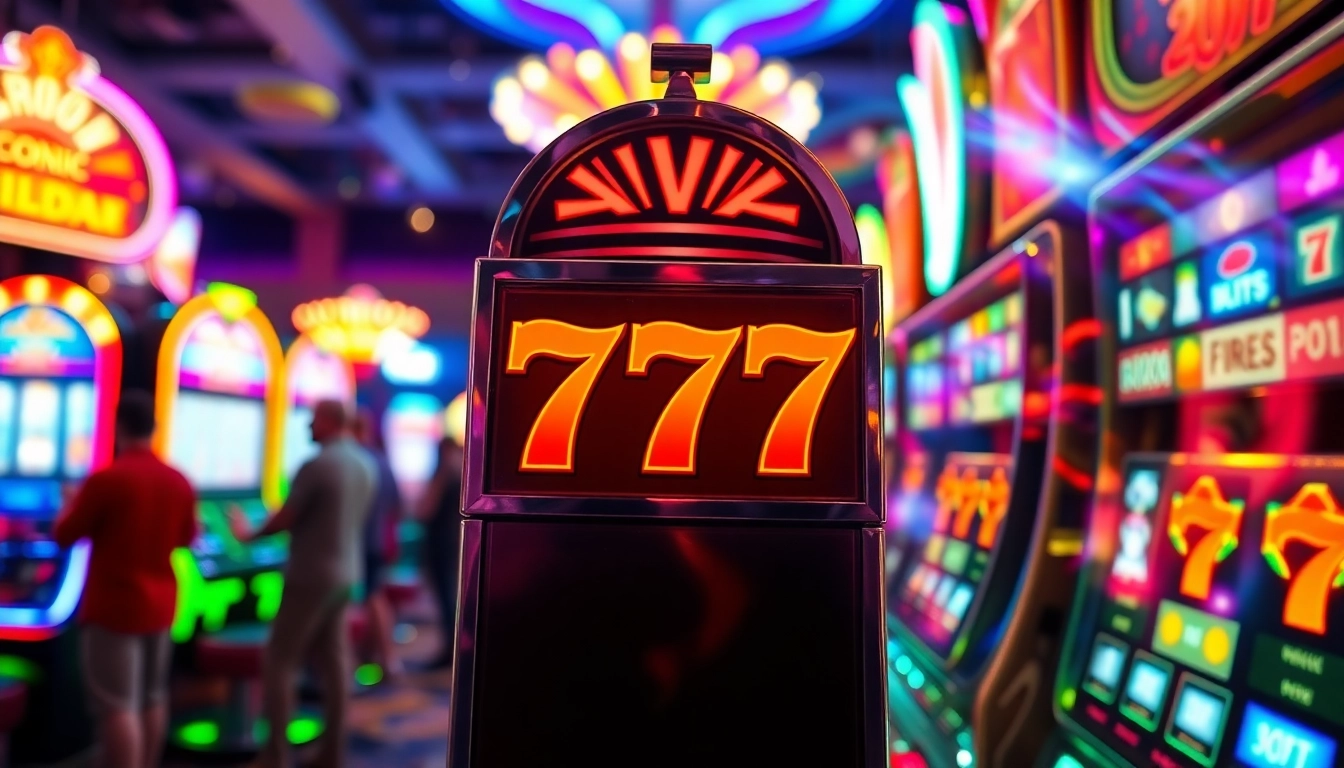 Menangkan slot 777 dengan mesin slot yang bercahaya di kasino yang penuh warna.
