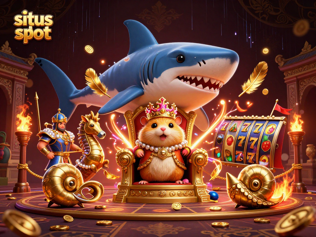 Engage with situs slot through this vibrant 3D casino illustration featuring a hamster king and royal guards.