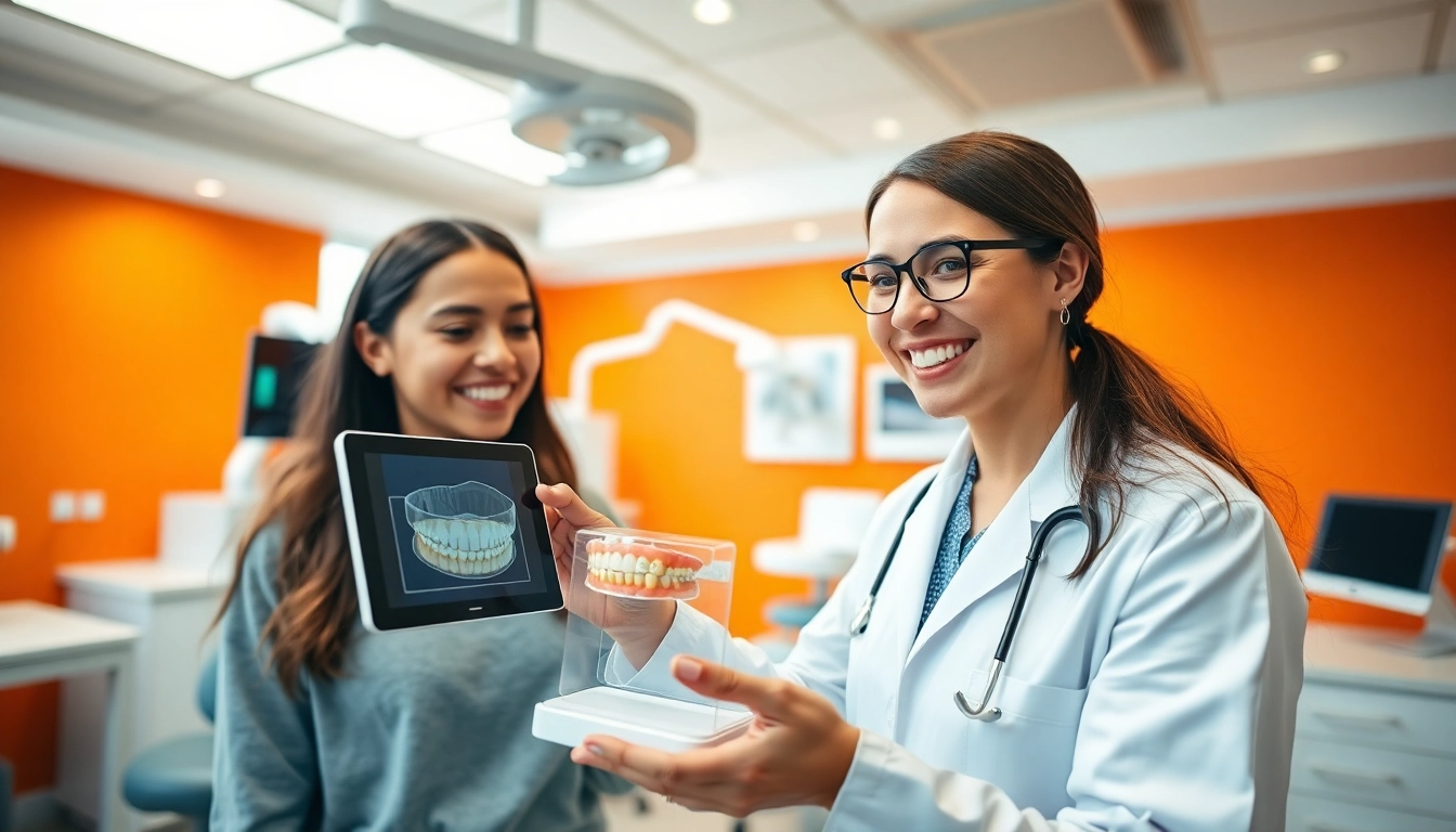 Orthodontic near me consultation with a happy patient in a modern clinic.