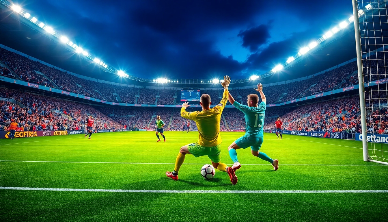 Exciting action of a football match highlighting ผลบอลสด888 in goalkeeping dynamics.
