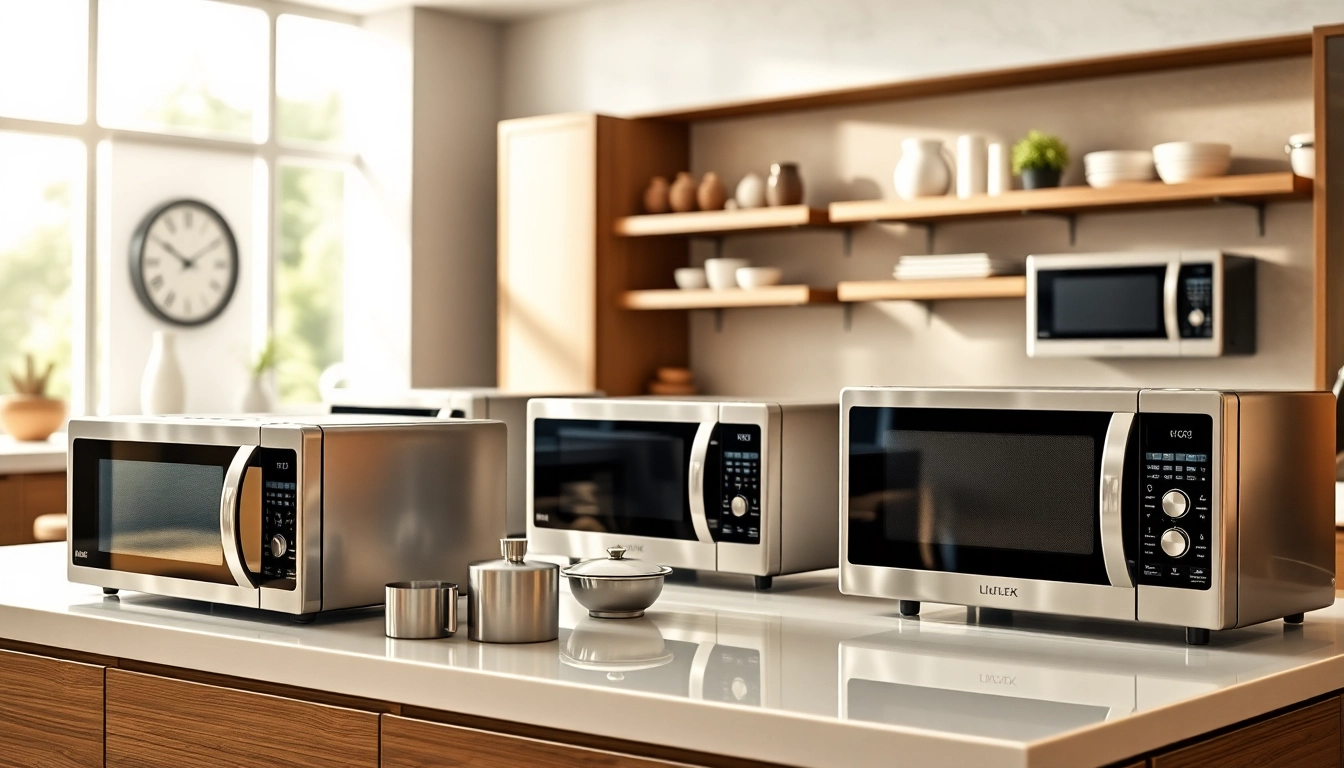 Showcase engaging microwave oven sales in a modern kitchen setting with elegant appliances.