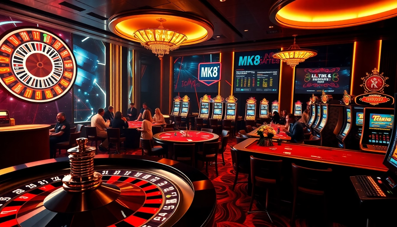 Experience the thrill of gambling at MK8's luxurious casino with energetic players at the tables.