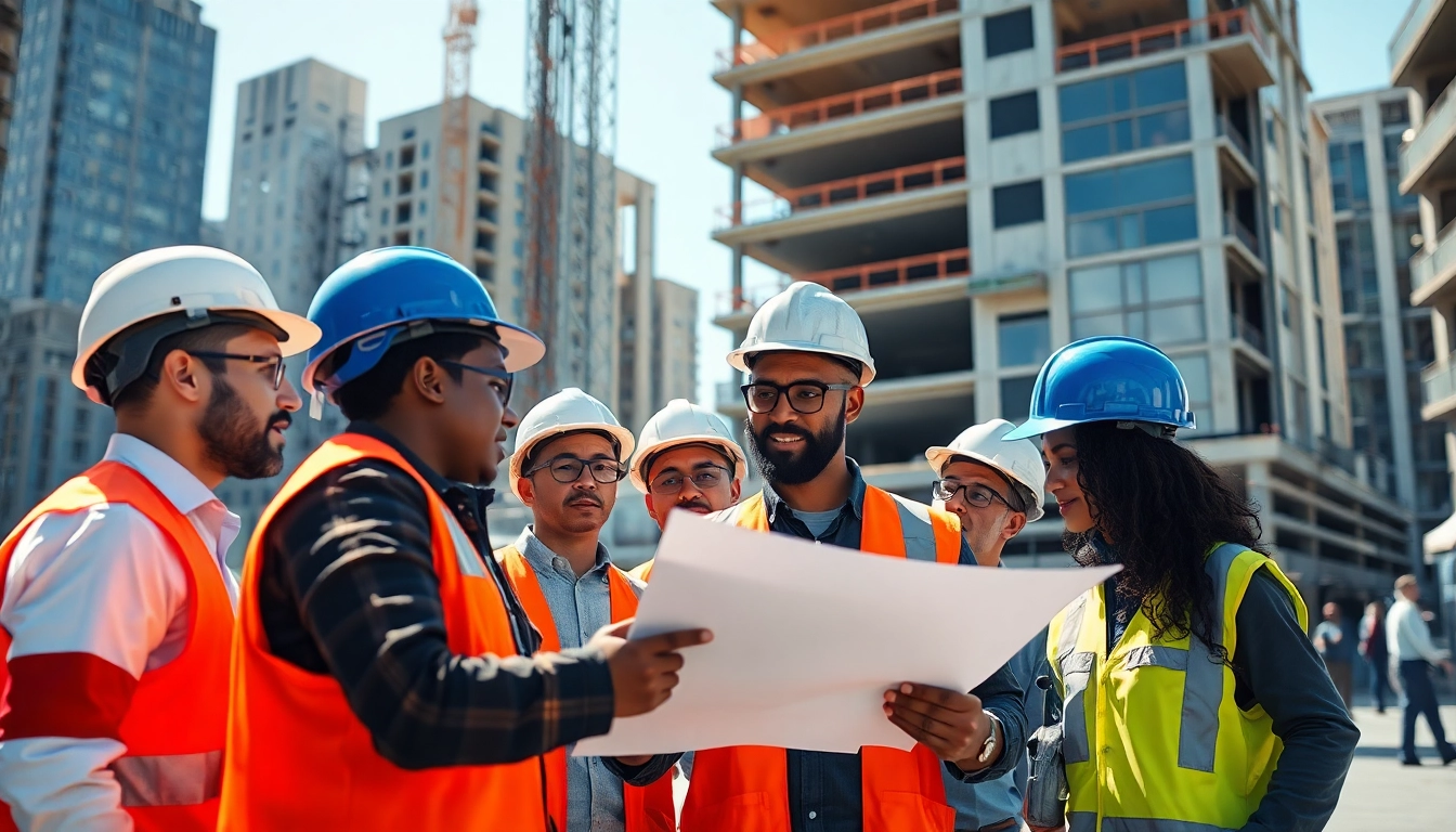 Construction workforce development illustrated through teamwork and skillful collaboration among diverse construction workers.