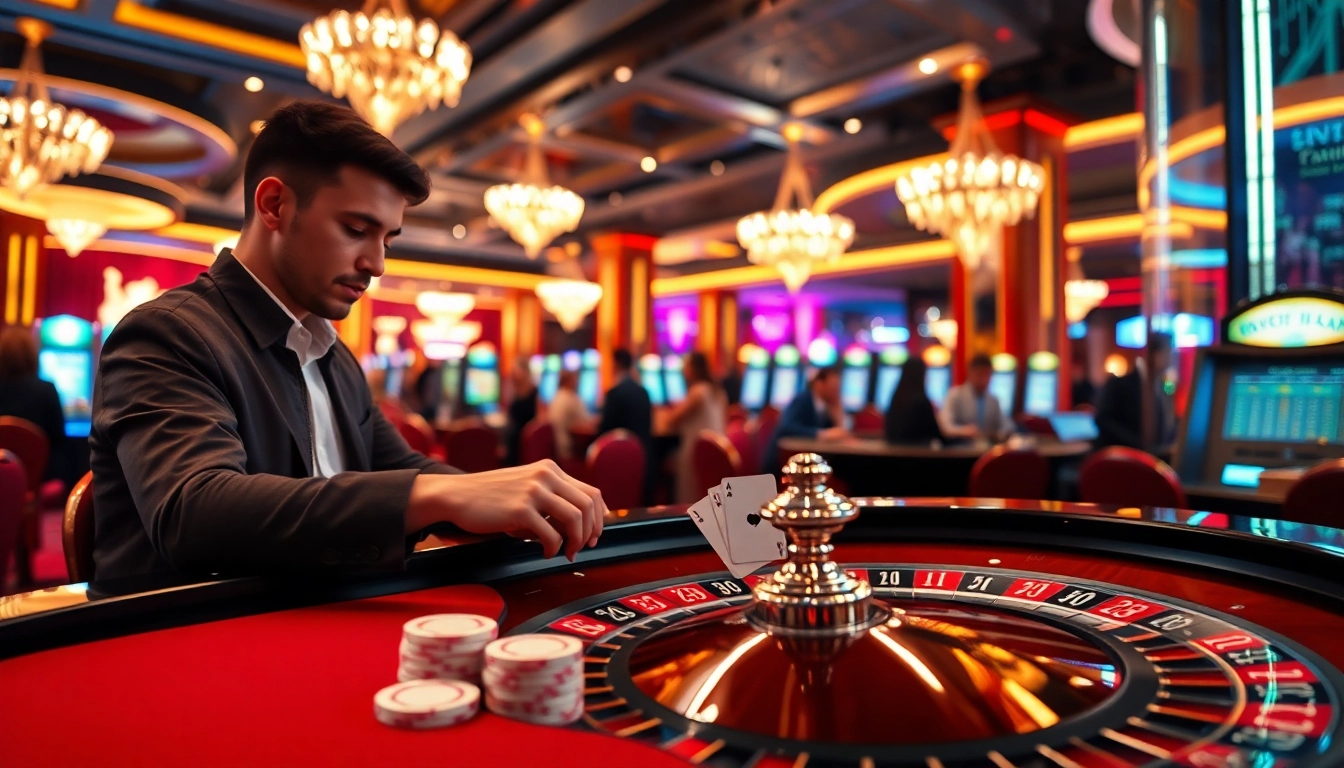 Players enjoying Online casino Uk games at an exciting roulette table showcasing vibrant atmosphere.