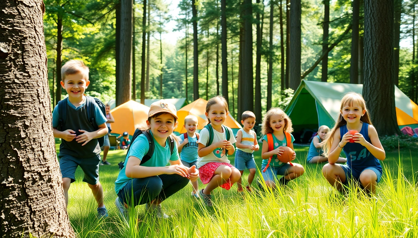 Children participating in fun activities at residential summer camps in a lush outdoor setting.