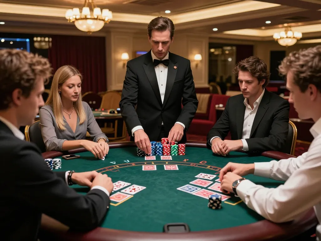 SHBET players strategizing over an elegant blackjack table in a luxury casino