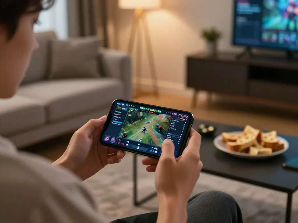 Engaging in esports betting on mobile at home, showcasing fb88 casino excitement.
