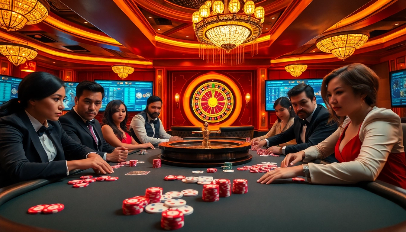 Experience high-stakes poker at an elegant casino table featuring indoxxi elements and vibrant gambling action.