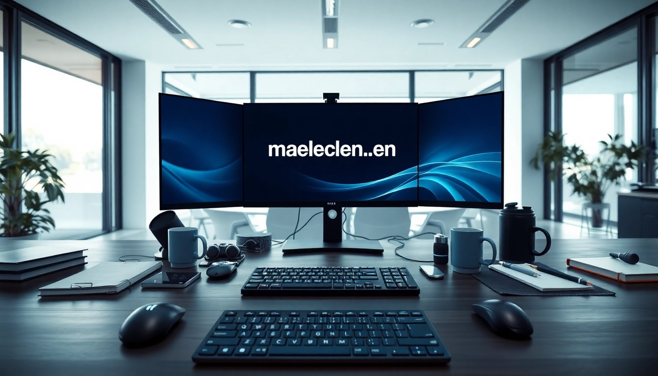 Showcase of a modern office workspace with maeden.com/en on multiple screens.