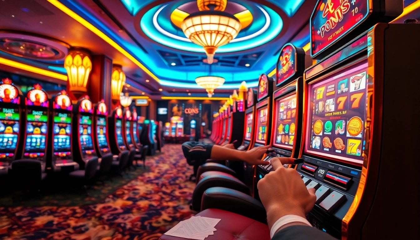 Experience thrilling judi slot gameplay in a luxurious casino atmosphere filled with excitement.
