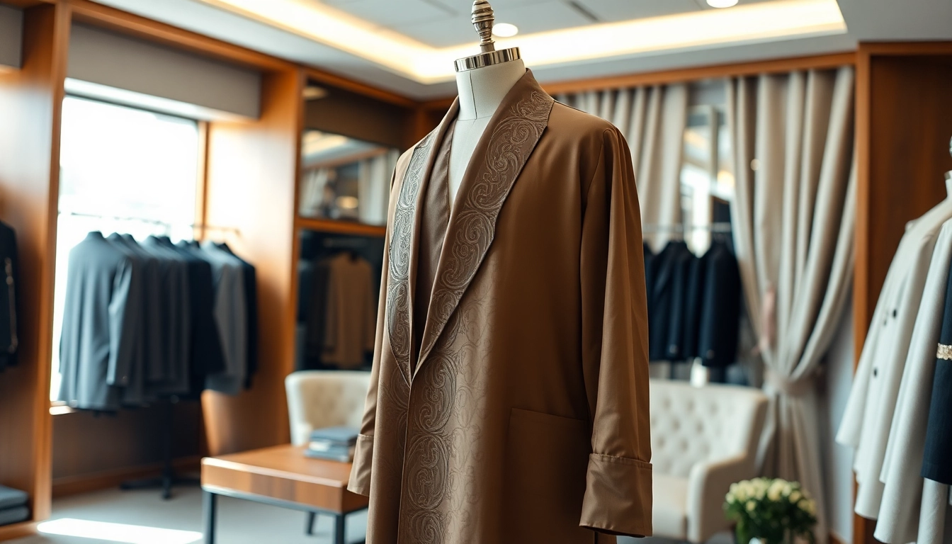 Discover Designer thobes featuring exquisite craftsmanship and tailored elegance in a boutique setting.