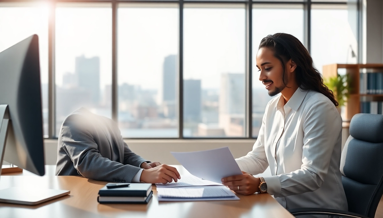 New Hampshire Immigration Attorney consulting with a client professionally in a bright office.