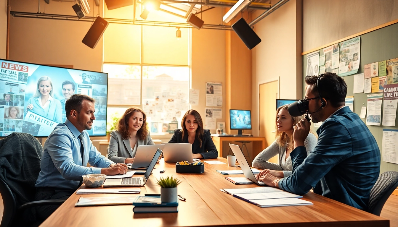 Engaging scene of journalists at work for https://southernmarylandchronicle.com in a bright, modern newsroom.