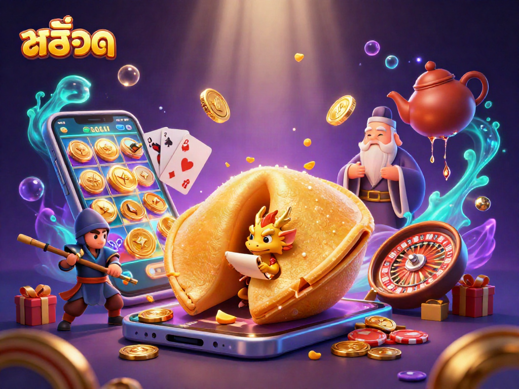 Win big with สล็อต elements in an intricate 3D casino scene filled with dragons and gold.