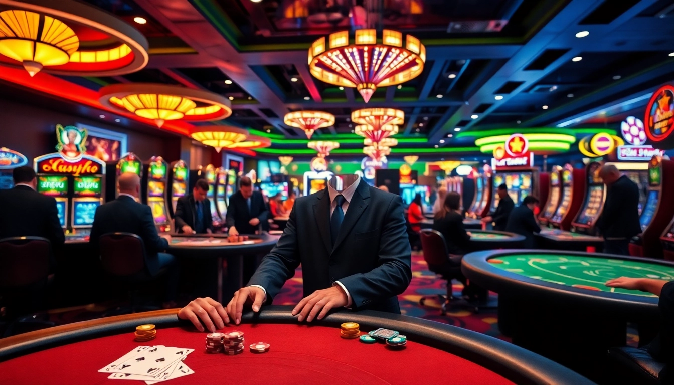 Engaging casino atmosphere at 8win with vibrant gaming tables and excited players.