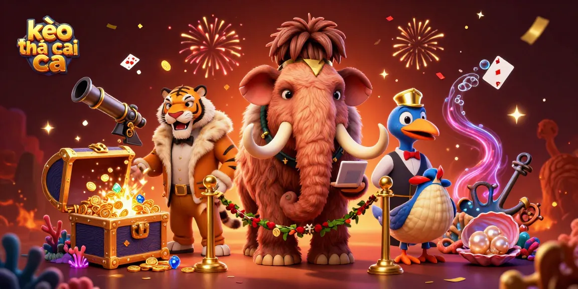 Engage with kèo nhà cái in a vibrant casino scene featuring a woolly mammoth bouncer and more.