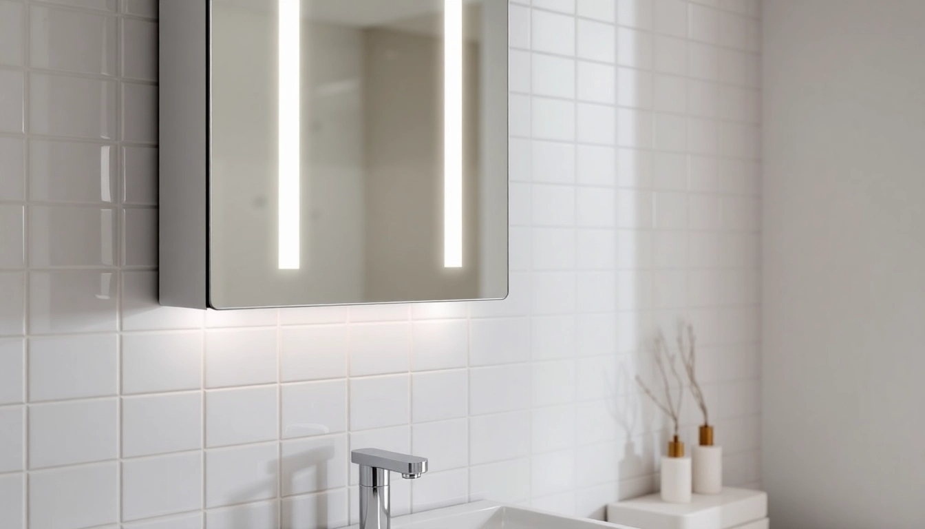 Sonni Spiegelschrank in modernem Badezimmer mit Beleuchtung und elegantem Design.